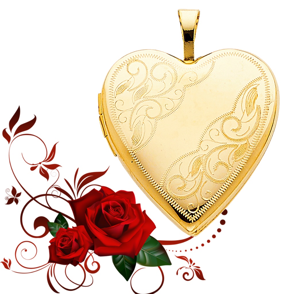 14k Yellow Gold Engraved Heart Locket Pendant 790$